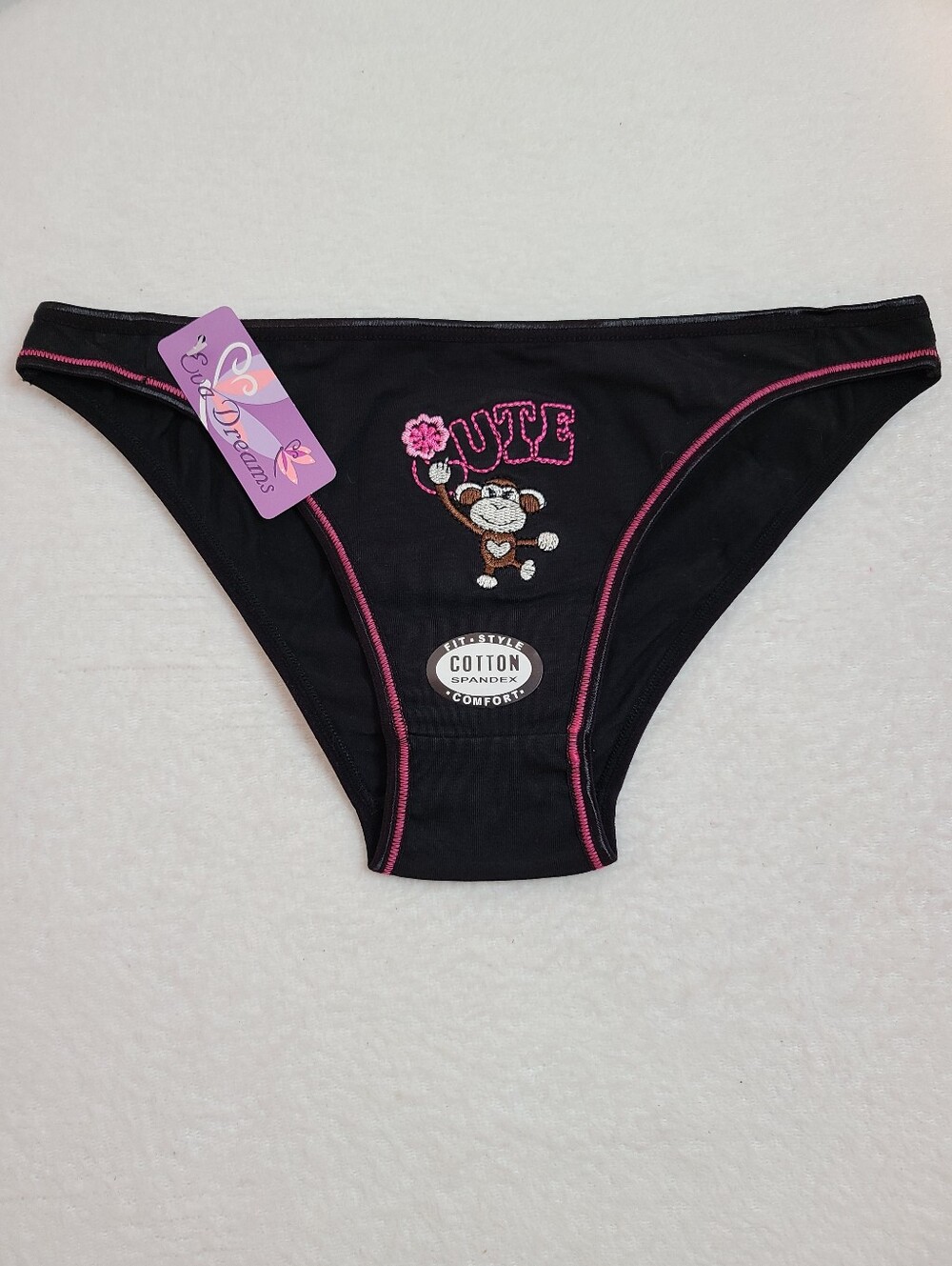 Vintage Y2K Retro Cute Monkey Embroidered Cotton Bikini Panty Size M